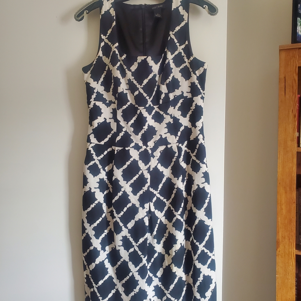 White House Black Market Navy and White Midi Dress